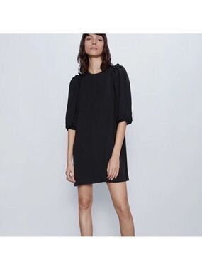 Zara Voluminous Pleated Sleeve Mini Dress XS
